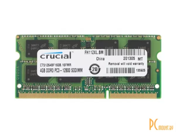 Память для ноутбука SODDR3, 4GB, PC12800 (1600MHz), Crucial CT51264BF160BJ